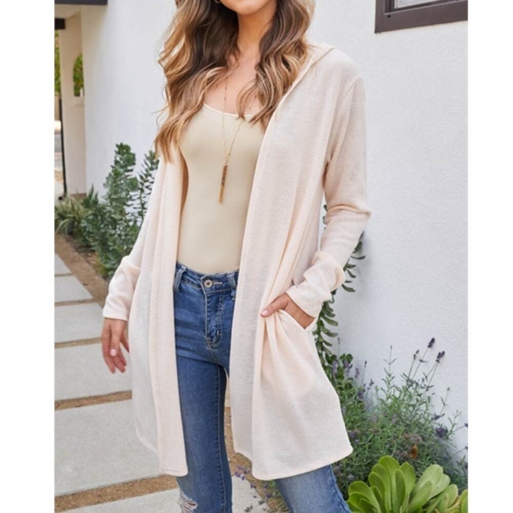 Perfect Peach Women Open Front Hooded Cardigan Sweater Size XL Light Peach NWOT